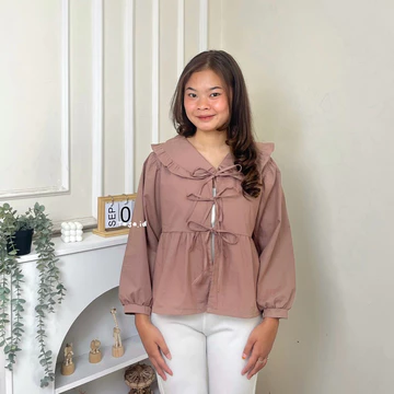 Tasa.Id Atasan Wanita Coquette Tangan Panjang Blouse Korea Ribbon Top Y2k Baju Tali