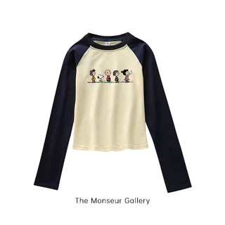 The Monseur Gallery Crop Top Slimfit Snoopy Family Raglan T-shirt Korean Style Kaos Lengan Panjang Polos Wanita