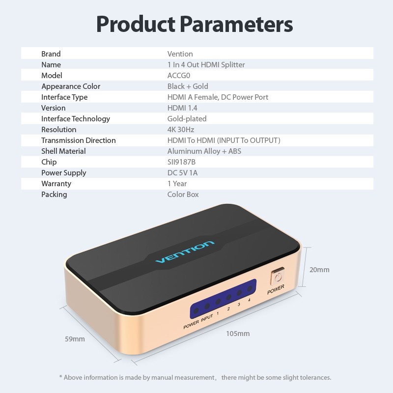 Jual Vention Splitter HDMI 1-in-4 Output 4K Full HD | Shopee Indonesia