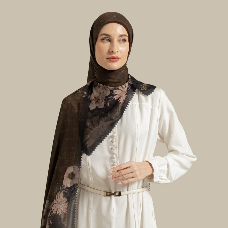 Wulang Narawangsa Hijab Segi Empat ⁠Soft Flower Choco Biscuit Kerudung Segi Empat Hijab Motif Segi Empat Hijab Voal Premium