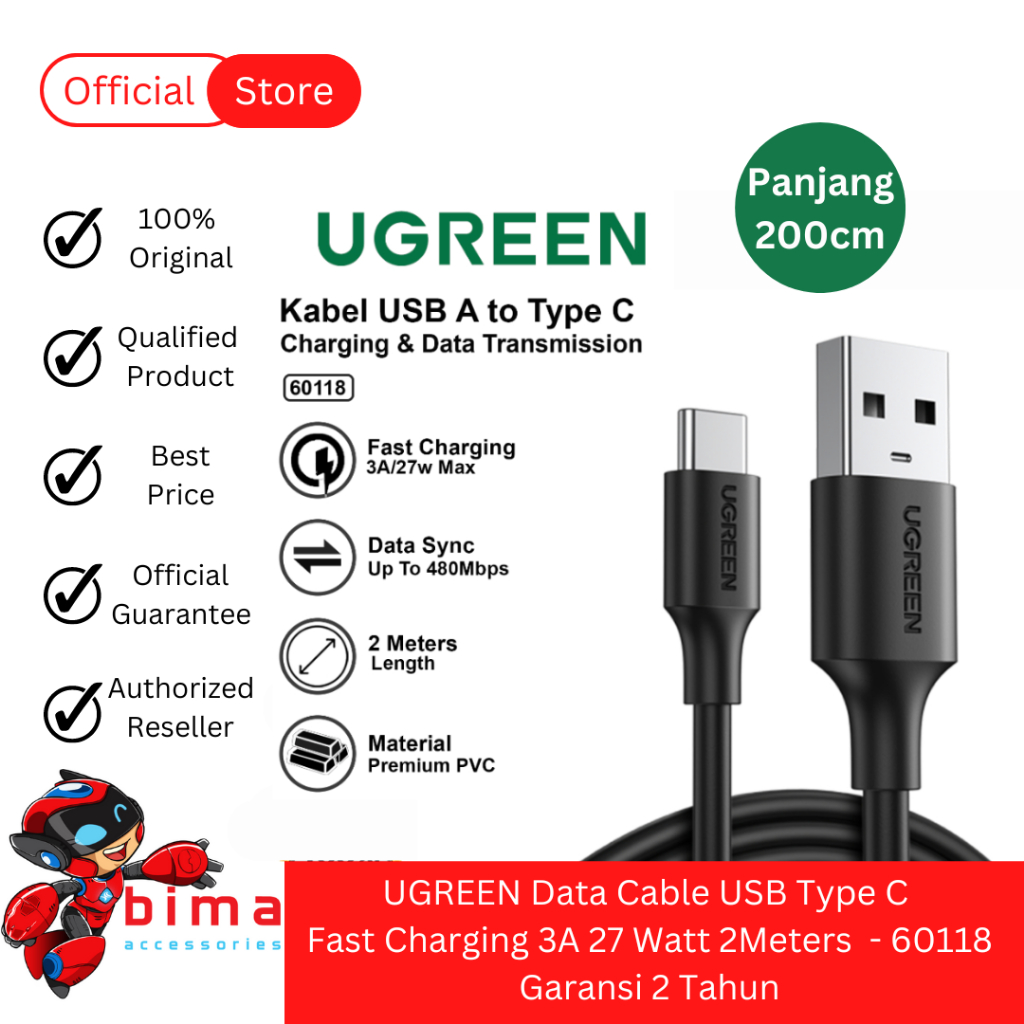 Jual UGREEN Kabel Data Fast Charging Cable USB To Type C 3A 27 Watt ...
