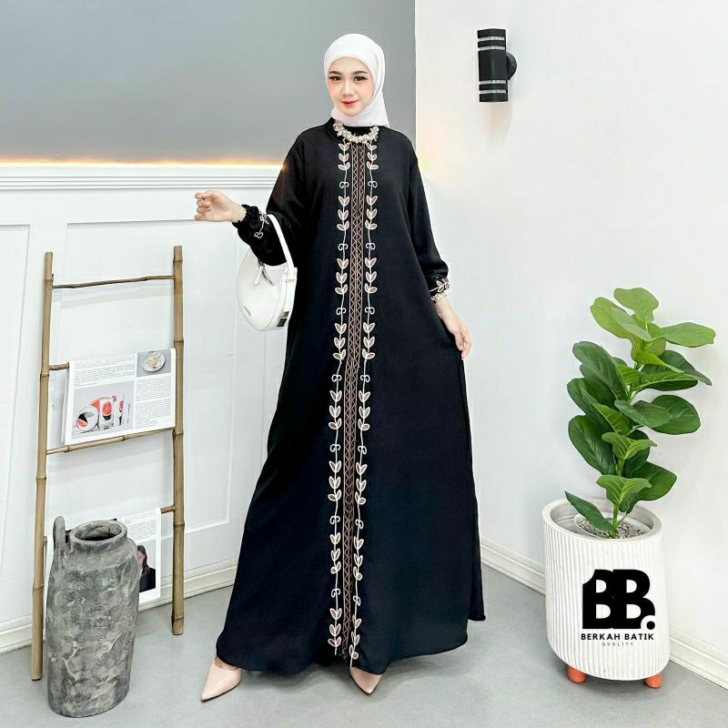 Jual Yura Dress Bordir // Gamis Bordir Crinkle Premium // Gamis Lebaran ...