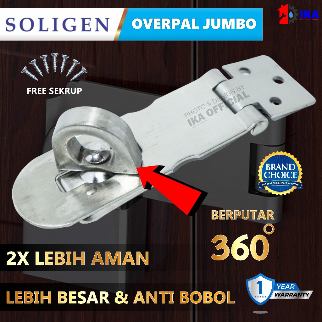 Jual Overpal Gembok SOLIGEN Large Stainless Steel Grendel Kunci Pintu ...