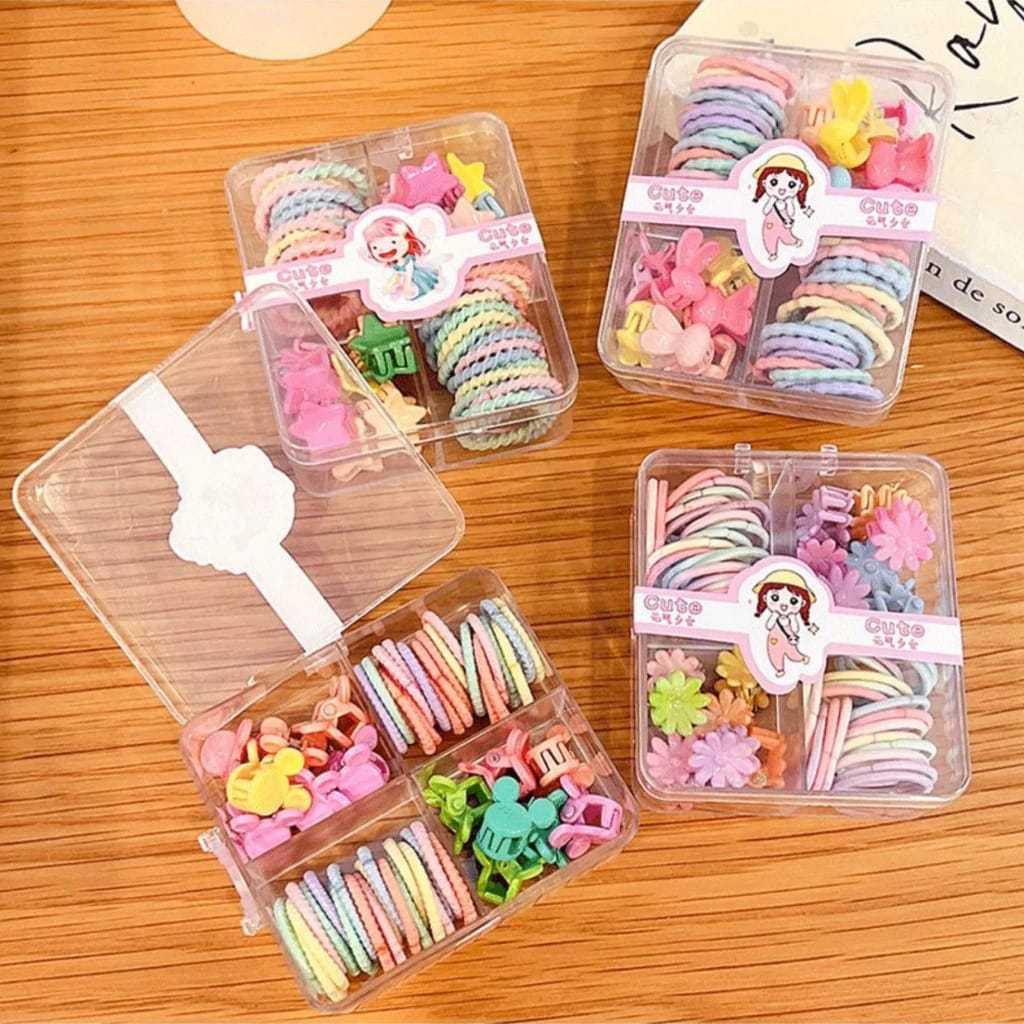 Jual AB53 Karet Box Mix Ikat Rambut Set IKat dan Jepit Rambut Box Isi ...