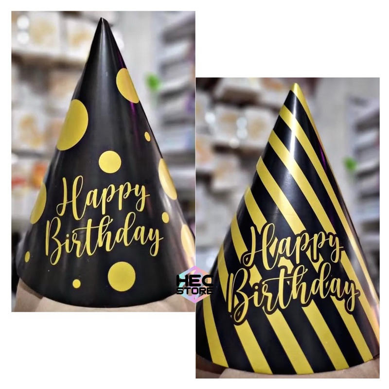 Jual TOPI ULANG TAHUN LINGKAR KERUCUT | TOPI ULANG TAHUN TULISAN GOLD