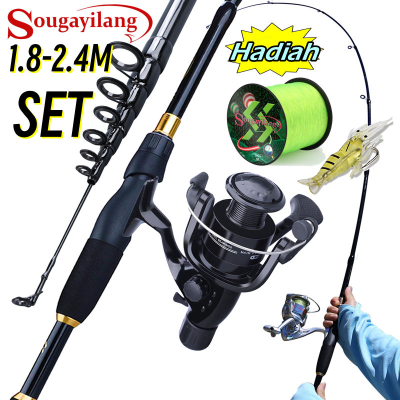 Sougayilang Pancing Set 1.8m/2.1m/2.4m Pancing Teleskopik Set Reel Pancing Ukuran 1000-4000 Untuk Memancing Di Luar Ruangan