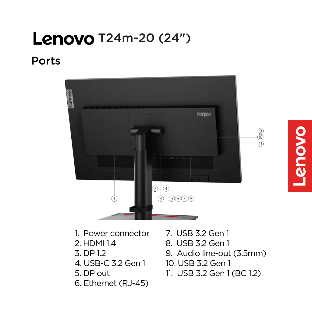 Jual Lenovo Monitor ThinkVision T24m-20 62CDGAR6WW Raven Black 23.8 ...