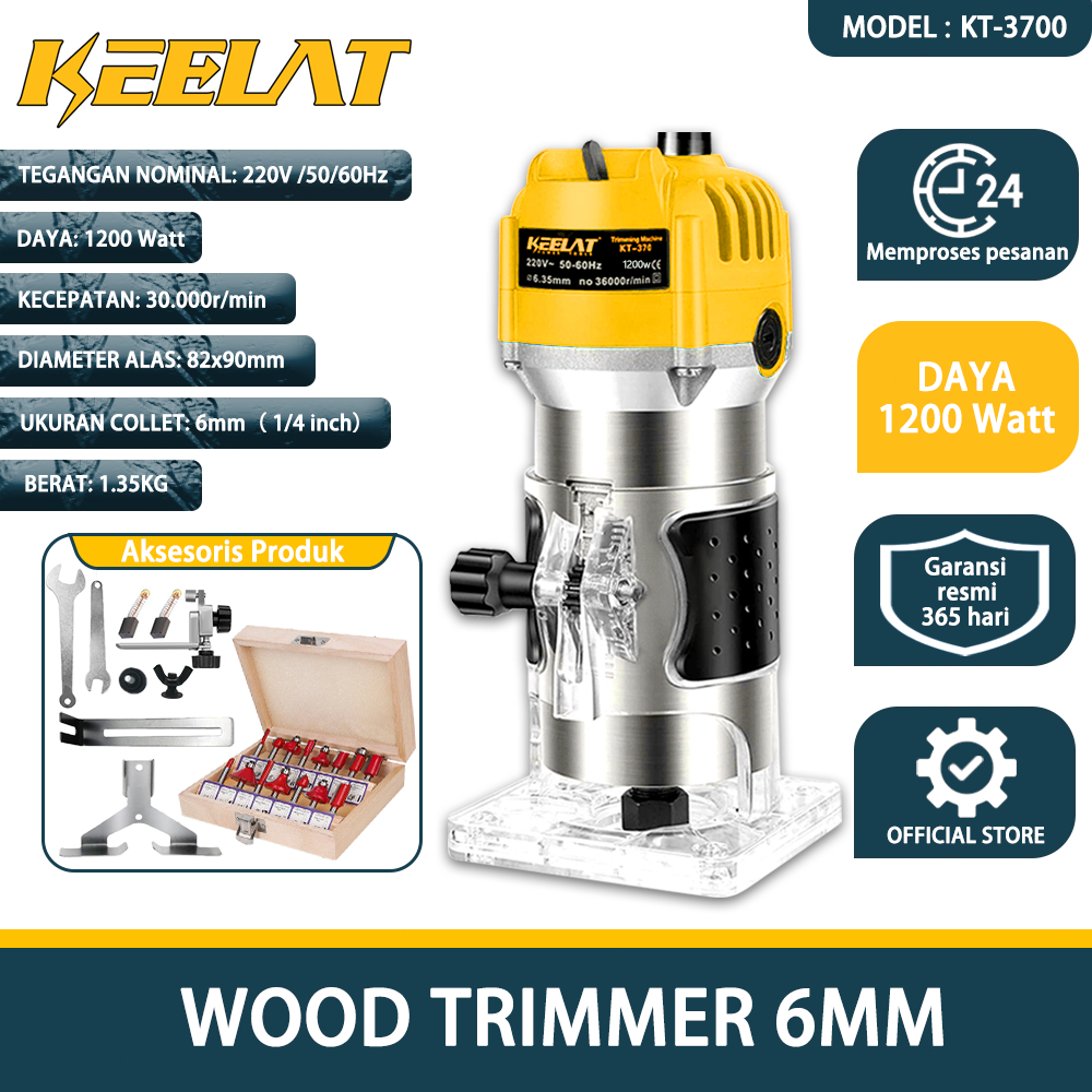 Jual KEELAT-KT-3700 Wood Trimmer 1200W 1/4 Mesin Router Profil Kayu 6 ...