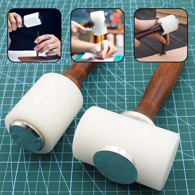 Glarks 3Pcs Leather Carving Hammer With Cutting Mat Set, 2Pcs Nylon Wooden Handle Hammer Leathercraft Mallet And 1Pc A5 Sewing Cutting Mat For