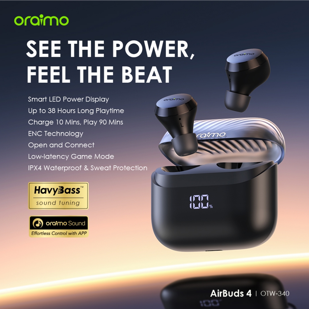 Gambar produk oraimo x MPL Mobile Legends TWS AirBuds 4 OTW-340MPL Edisi Kolaborasi Khusus Tampilan LED Stereo Nirkabel Sejati Bluetooth Gaming Baterai Latensi Rendah 38H IPX4 Tahan Air 3