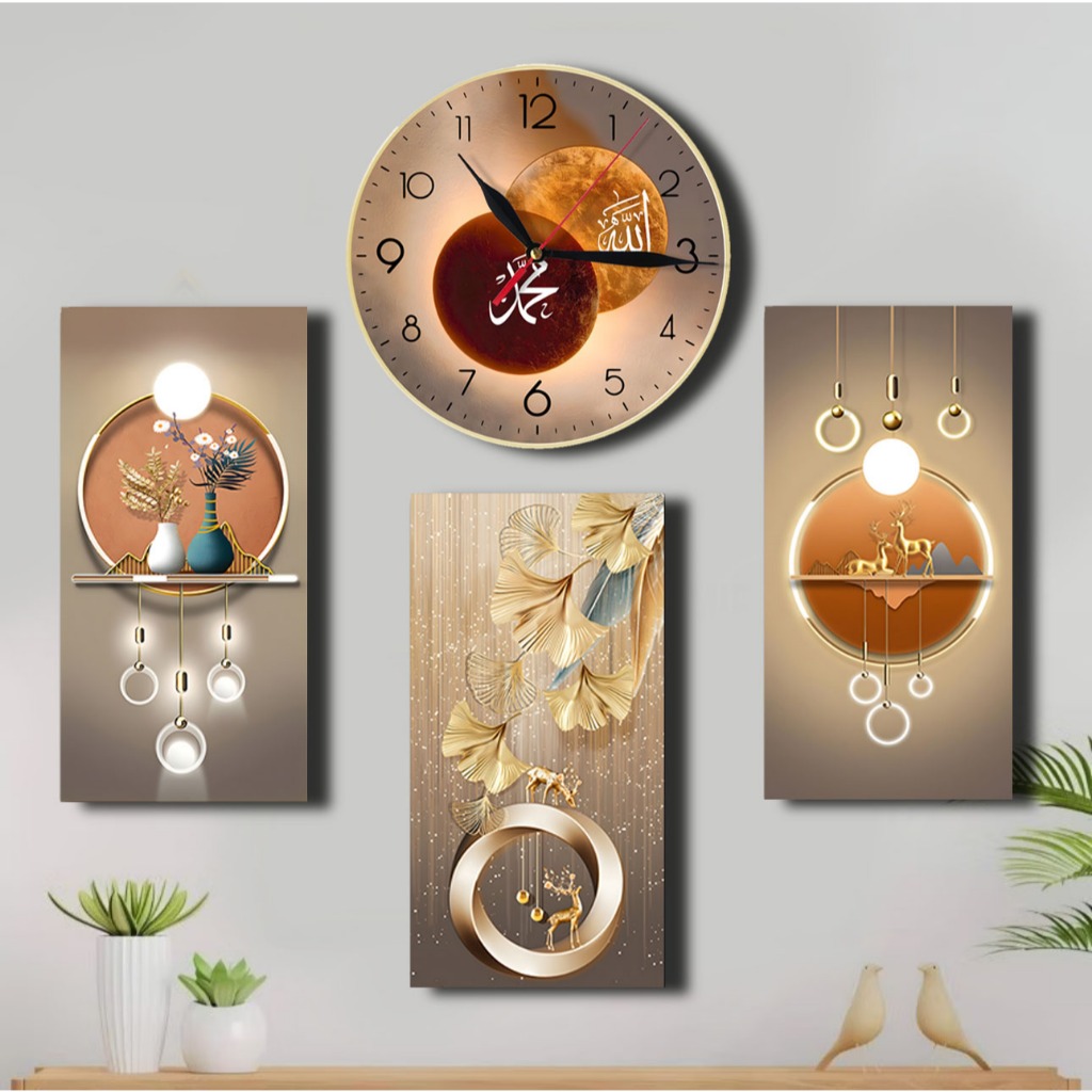 Jam Dinding Aesthetic 1 SET dapat 4 Hiasan Dinding 3D Ruang Tamu / Dekorasi Rumah Minimalis