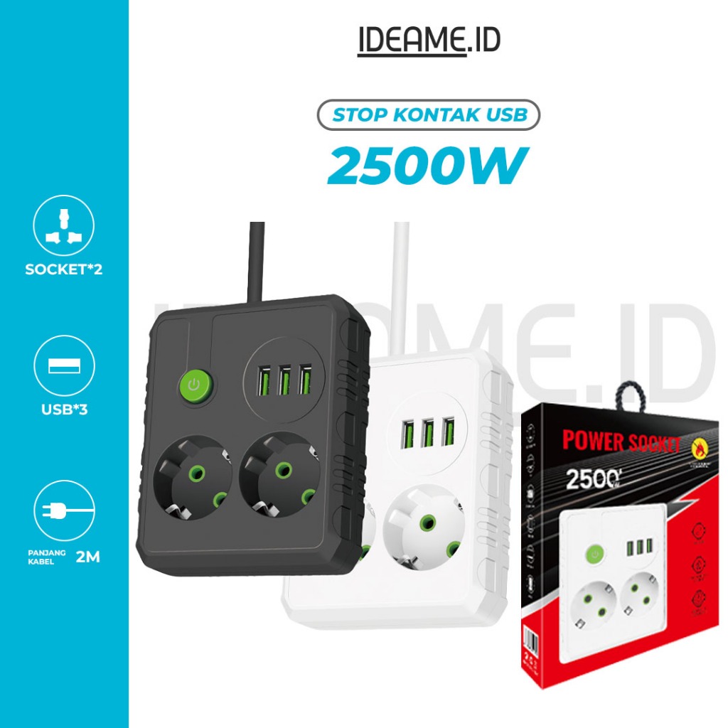 Jual Ideame Colokan Listrik F13U White - Black 2Soket + 3USB 2500W ...