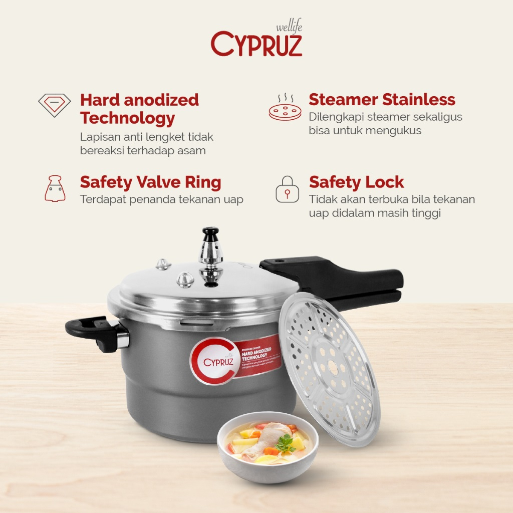 Jual Cypruz Hard Anodized Pressure Cooker 20 cm - 4 Liter Panci Presto ...
