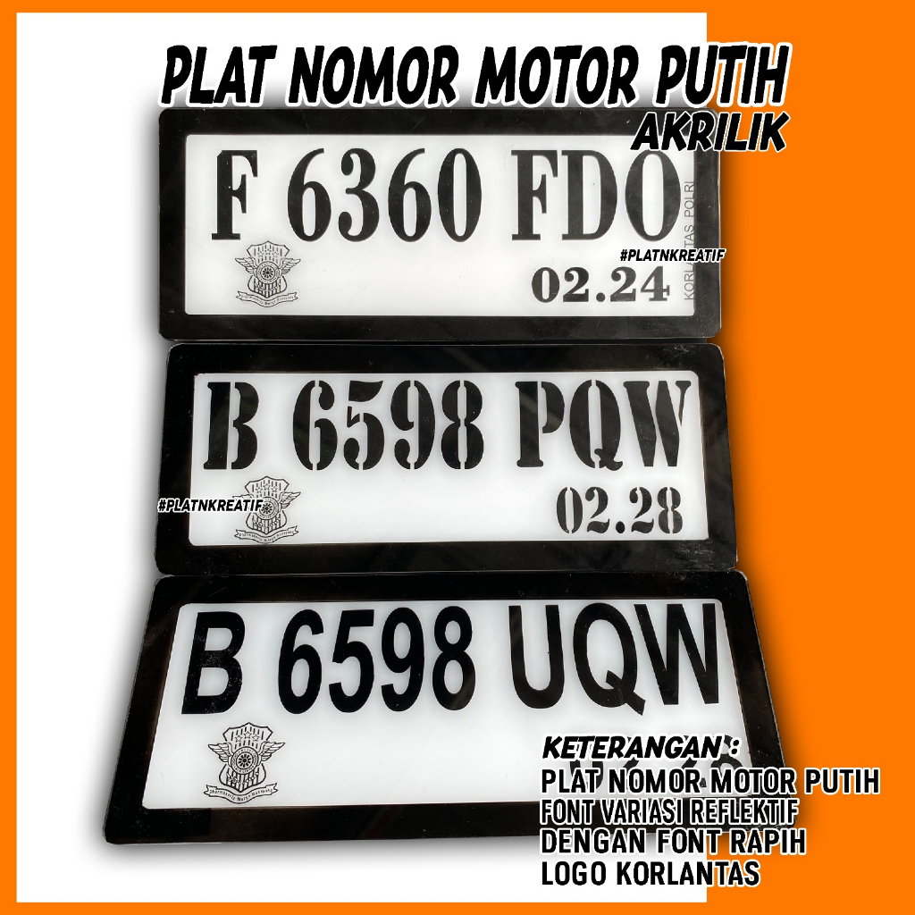 Jual Plat Nomor Motor Putih Akrilik Logo Korlantas Font Hitam Promo