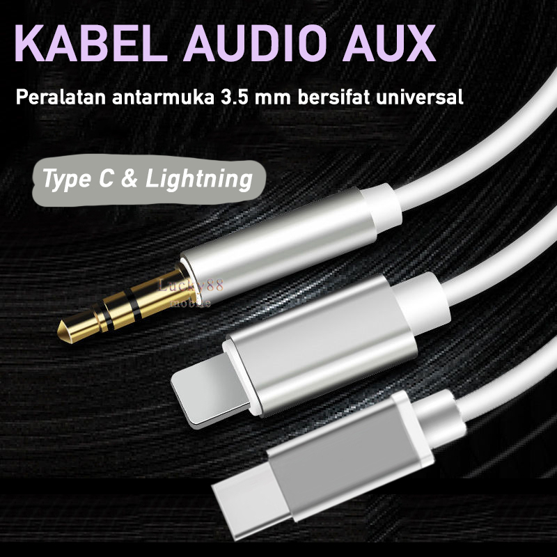 Jual Kabel Aux Audio Jack Mm To Lightning Type C Splitter Cable Untuk Menghubungkan Audio