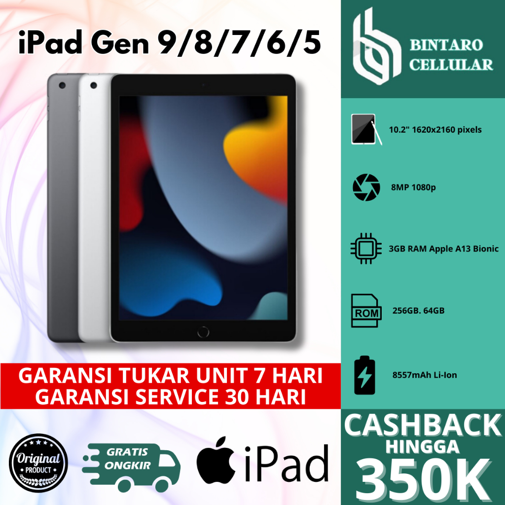 Jual IPad 9 8 7 6 5 256GB 128GB 64GB 32GB Wifi Cellular | Second Like ...