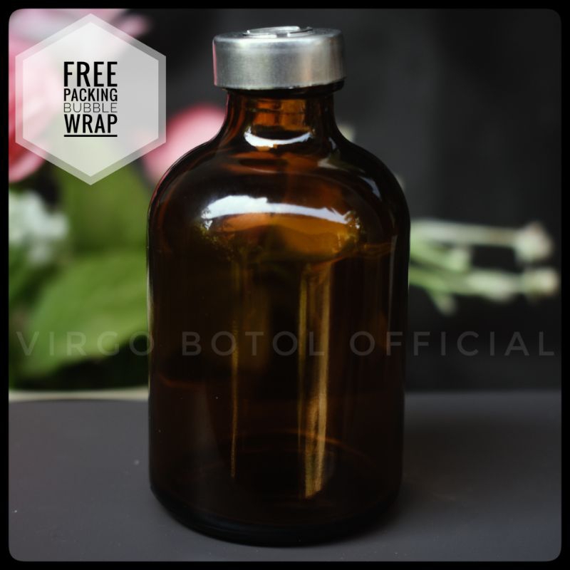 Jual Botol Kaca Vial Amber Ml Tutup Karet Segel Aluminium Shopee