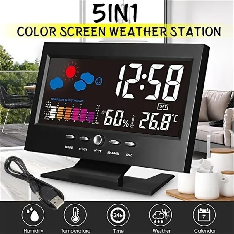 Jual jam meja digital smart alarm clock jam weker digital weather