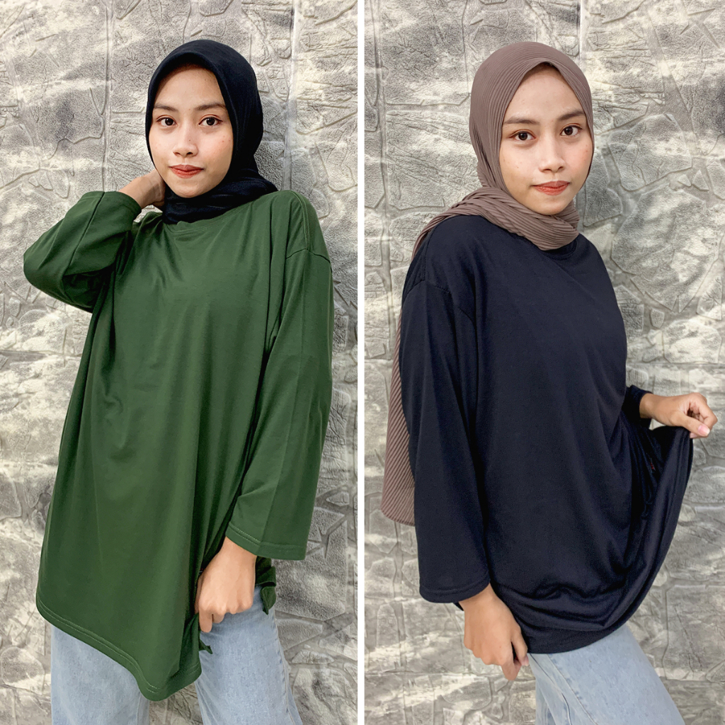 Jual [TERBARU] Kaos Polos Wanita Lengan Panjang Kaos Wanita Jumbo Hijab