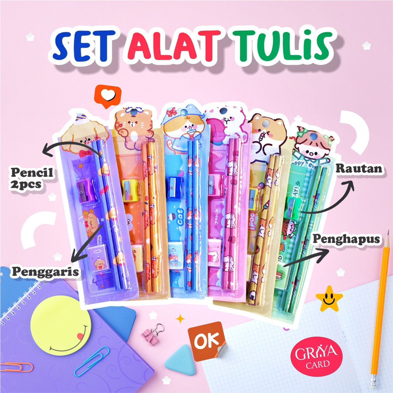 Jual SET ALAT TULIS PENSIL PERALATAN SEKOLAH PERLENGKAPAN SEKOLAH 