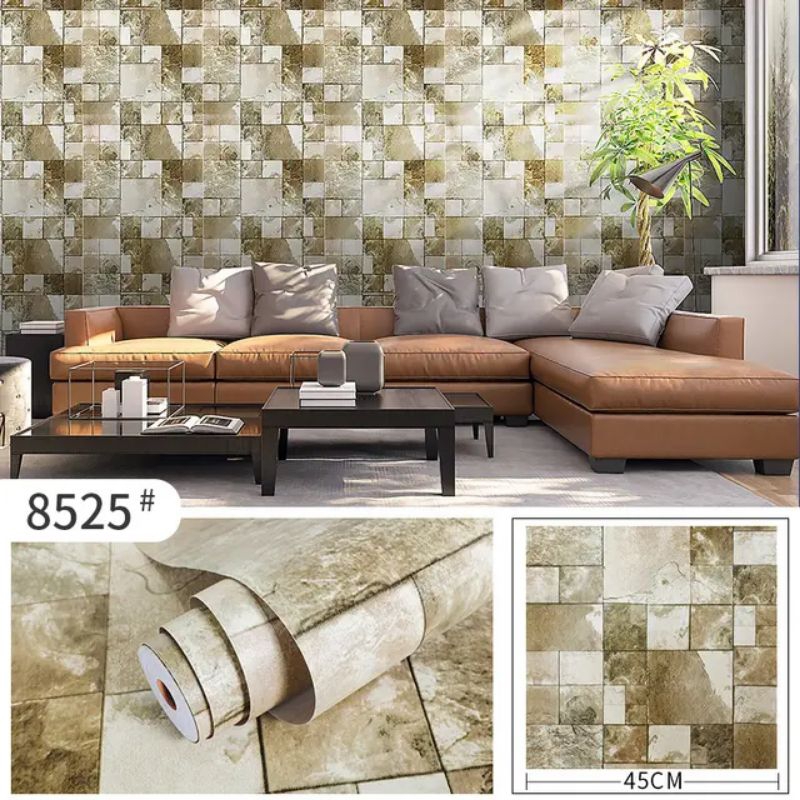 Jual Wallpaper Sticker Dinding Batu Alam Marmer Kotak 3D Dekorasi