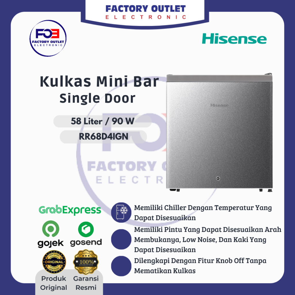 Jual [ EKS DISPLAY ] HISENSE RR68D4IGN MINI BAR KULKAS MINI 1 PINTU ...