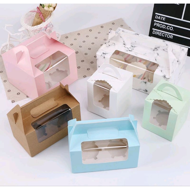 Jual Box kue cupcake dengan pegangan/ Gabble box cupcakes muffin isi 4/