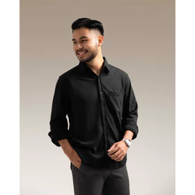 Broodis Kemeja Polos Hitam Cotton SOFTEE Black Lengan Panjang Slimfit