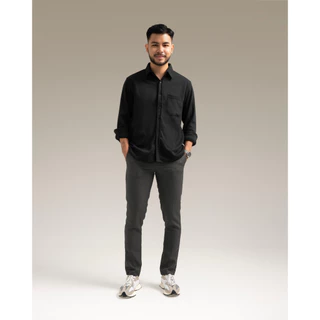 Broodis Kemeja Polos Hitam Cotton SOFTEE Black Lengan Panjang Slimfit