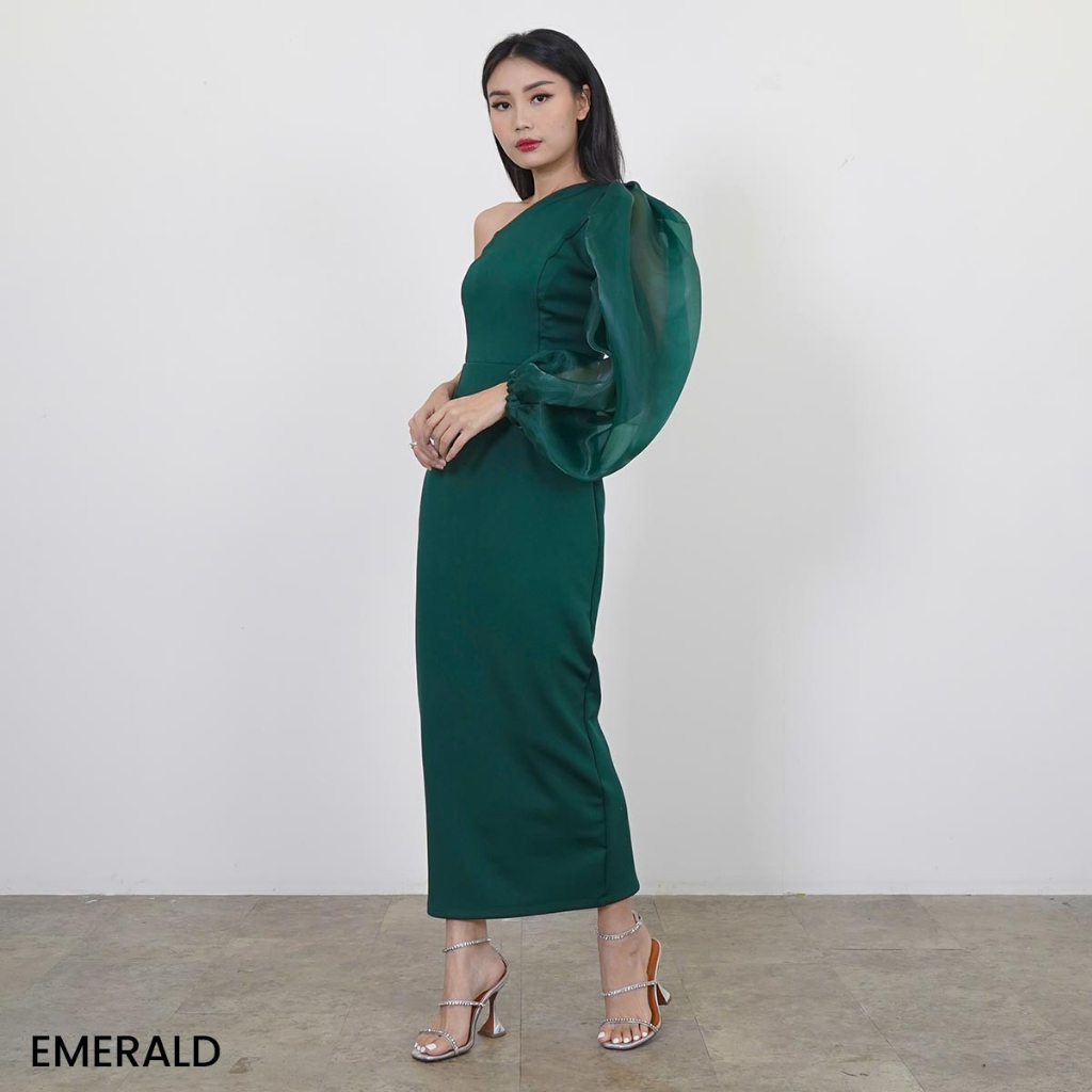 Jual Bobba One Shoulder Dress Scuba Organza Baloon Scuza Bodycon Slit ...