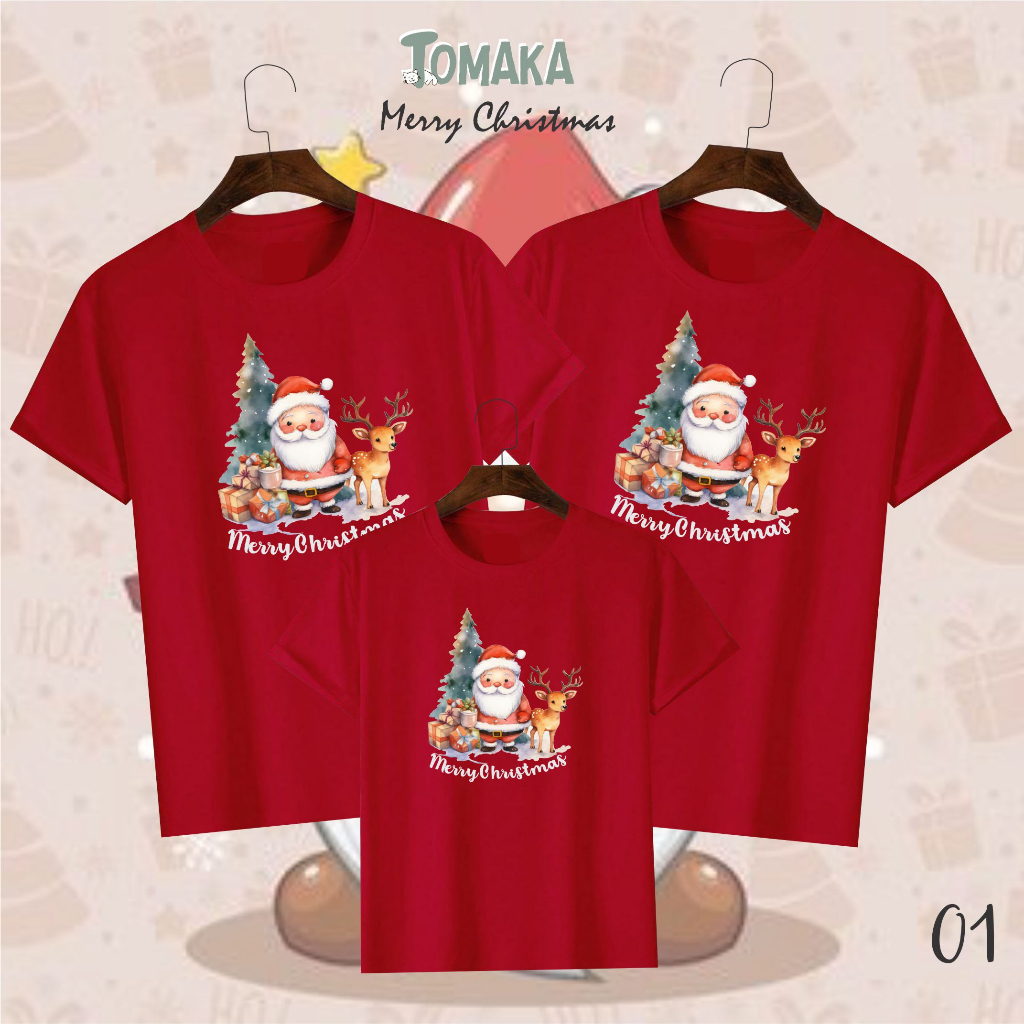 Jual KAOS NATAL TEMA SANTA CLAUS ANAK DAN DEWASA/KAOS NATAL GAMBAR