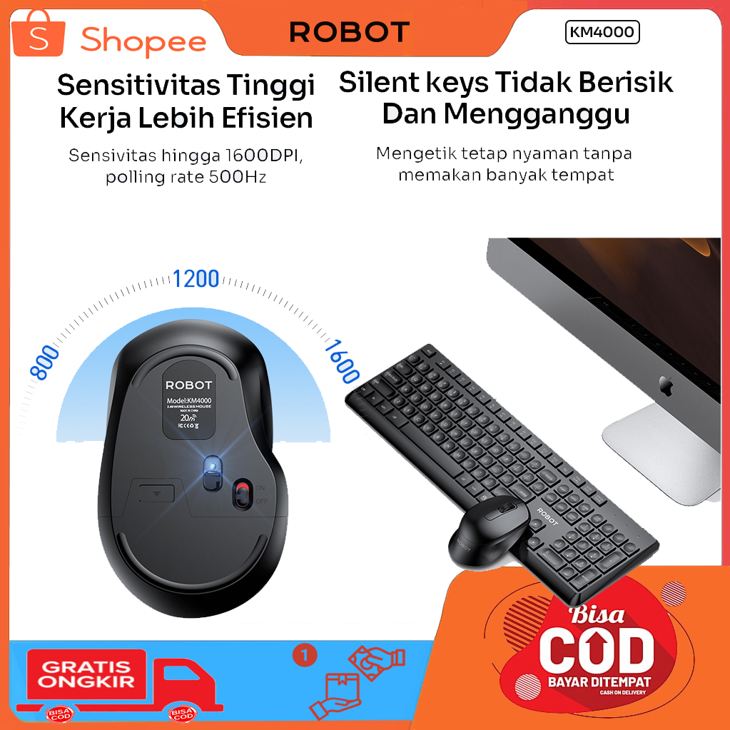 Jual Keyboard PC ROBOT KM4000 Wireless+ Mouse Combo (Haru Cell Pipa ...