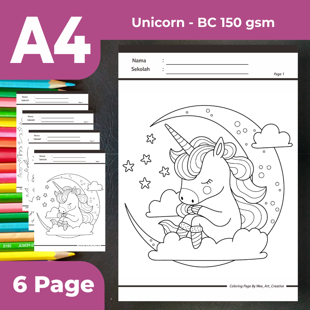 Jual Coloring Page Unicorn | Kertas Gambar/Mewarnai untuk TK/PAUD Seri ...