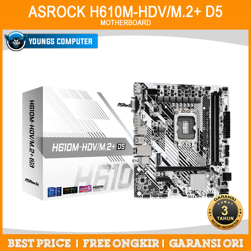 Jual ASROCK H610M-HDV/M.2+ D5 | MOTHERBOARD INTEL H610 LGA1700 DDR5 ...