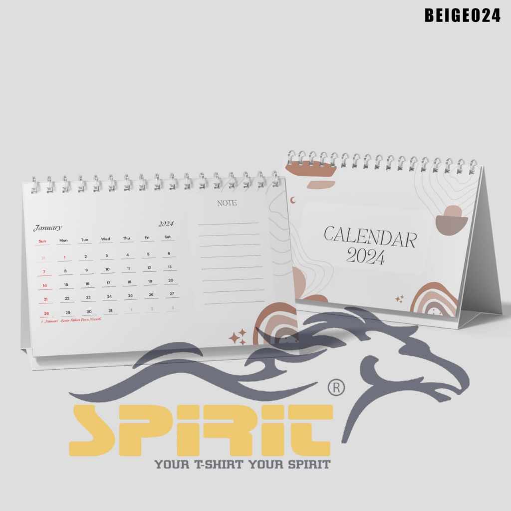 Jual Kalender Duduk Tahun 2024 Kalender Meja Tahun 2024 Beige Meja