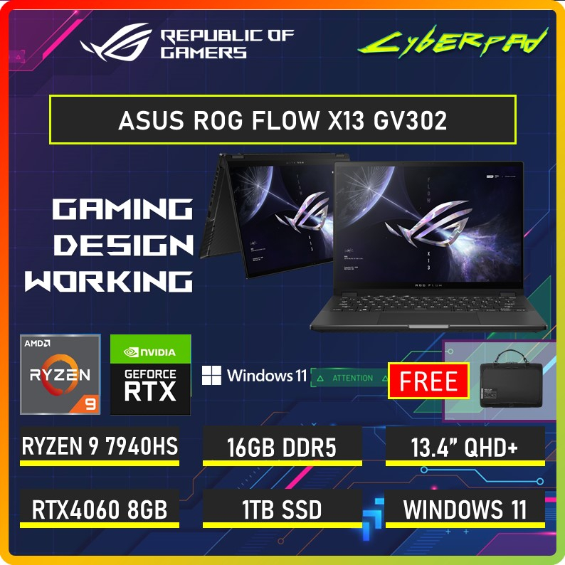 Jual Asus ROG Flow X13 GV302 2023 2in1 RTX4060 8GB Ryzen 9 7940HS 16GB ...