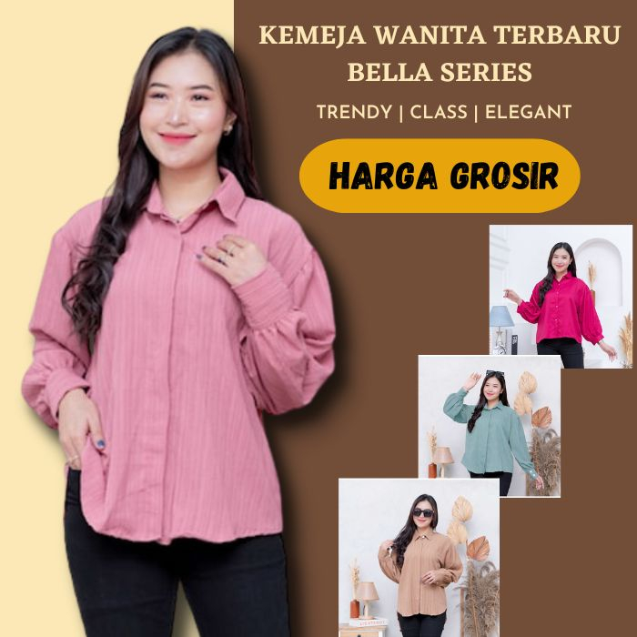 Jual Kemeja Atasan Blouse Wanita Korean Style Lengan Balon Panjang