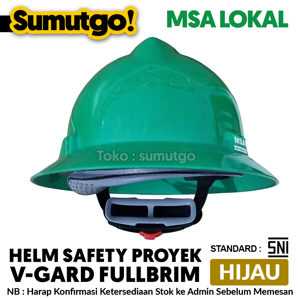 Jual Helm Safety Proyek Bulat Full Brim warna Hijau merek MSA Lokal