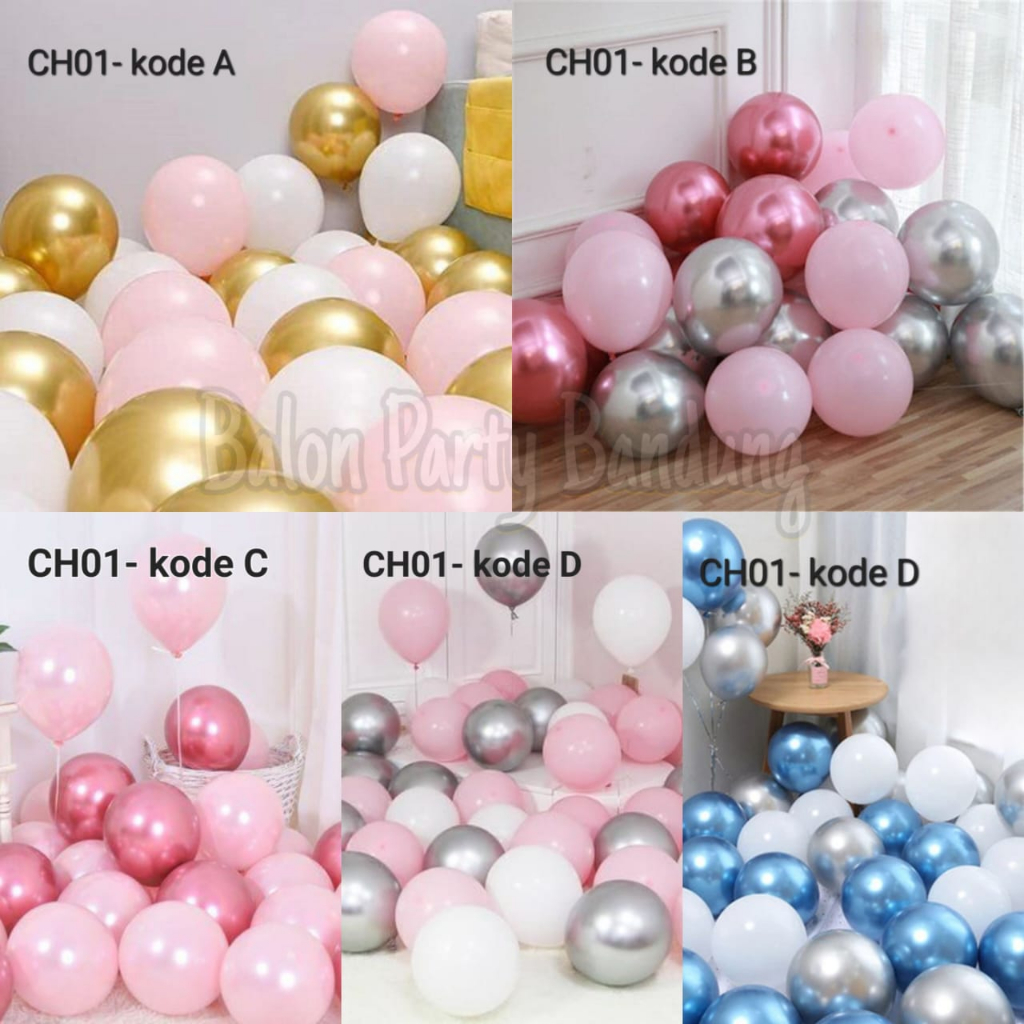 Jual BALON PARTY Paket Balon Kombinasi Chrome Doff Isi 20 Pcs (CH01