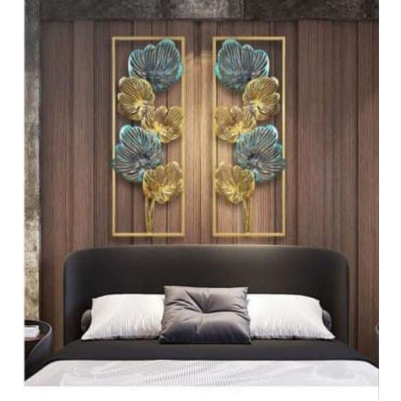 Jual Wall Decoration Hiasan Dinding Frame Daun Metal Gold (Sepasang ...