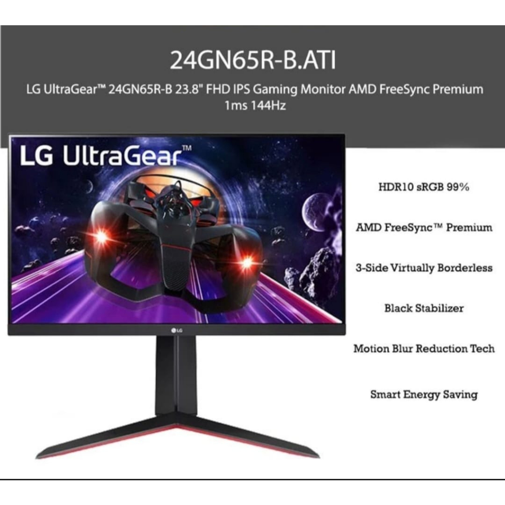 MONITOR GAMING LG UltraGear 24GN65R-B, 23.8 IPS, FHD, 144 Hz, 1ms