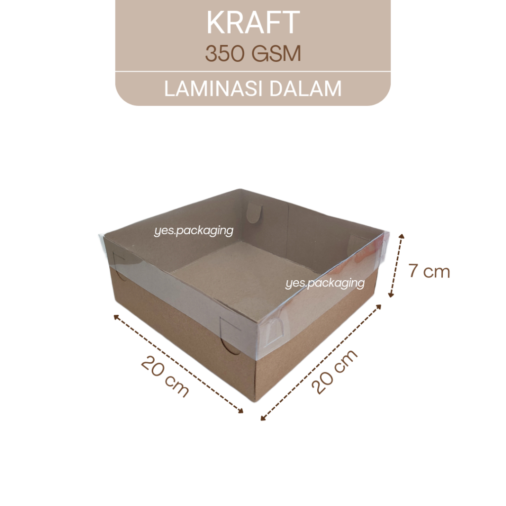 Jual 20x20x7cm Kraft Laminasi Mika Box Dos Dus Kotak Kemasan Cake Kue Roti Tart Snack Pudding 5763