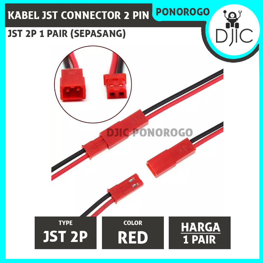 Jual KABEL JST PLUG CONNECTOR 2P PIN MALE FEMALE 10 CM KONEKTOR BATERAI ...