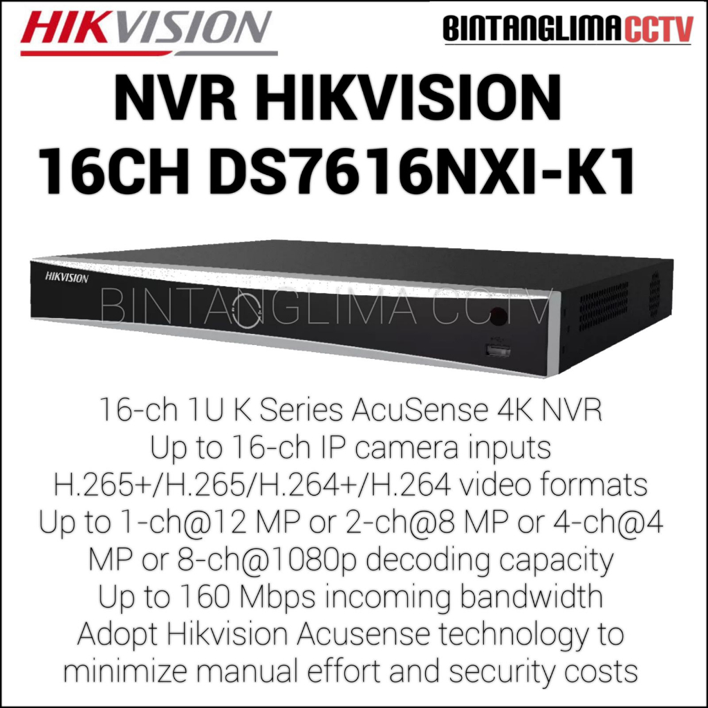 Jual HIKV DS-7616NXI-K1 16CH 1U K SERIES ACUSENSE 4K NVR H.265 | Shopee ...
