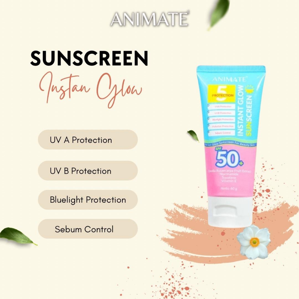 Jual Animate Instant Glow Sunscreen 5 Protection 60 gr SPF 50 SPF 50 ...