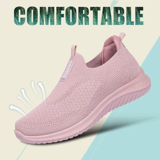 Sepatu Wanita Sepatu Olahraga Import Korea Model Slip On Design Terbaru Rajut Shoes SKT1001-W