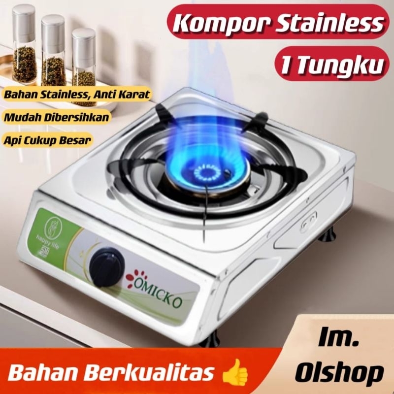 Jual Kompor Gas 1 Tungku OMICKO Kompor Stainless Anti Karat Kompor