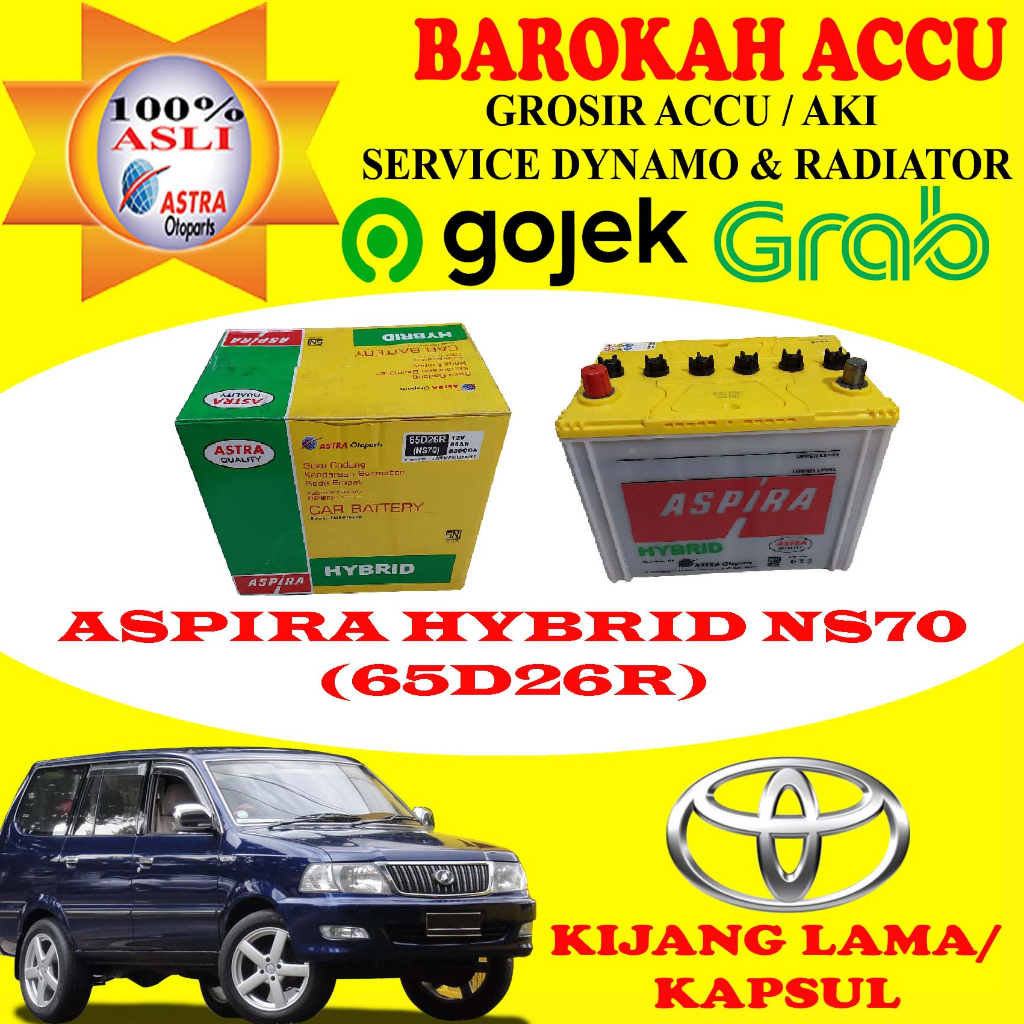 Jual AKI MOBIL TOYOTA KIJANG KAPSUL ASPIRA HYBRID NS70 / 65D26R , 65AH