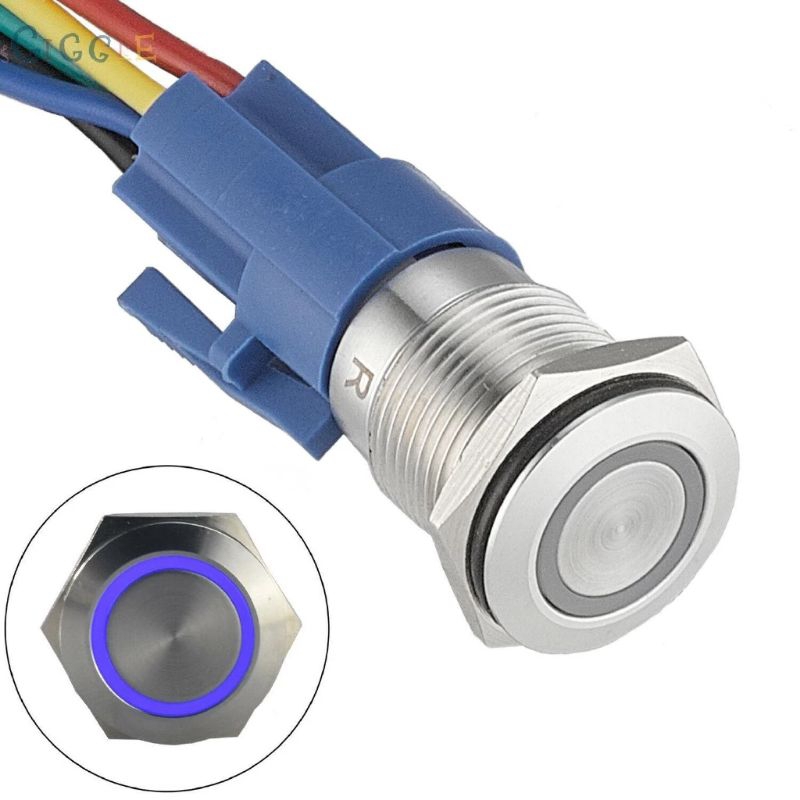 Jual Saklar On Off LED Blue Stainless 16 mm / Push Button Waterproof ...
