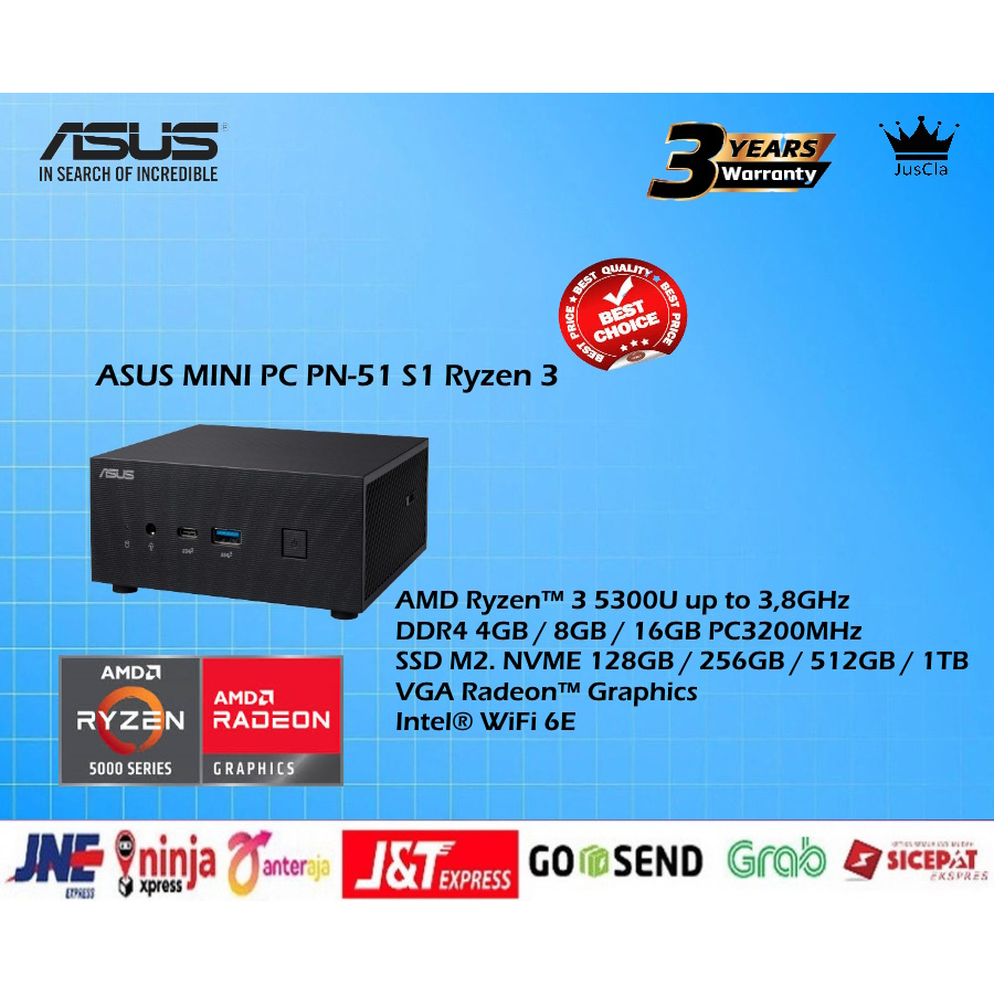 Jual Mini PC ASUS BAREBONE PN51S1 AMD RYZEN 3 5300U up to 3,8GHz /RAM